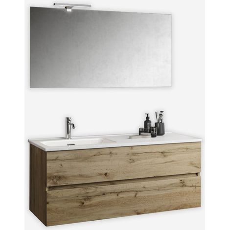 Hängender Badschrank mit Waschbecken und Spiegel Orizon SX - Eiche