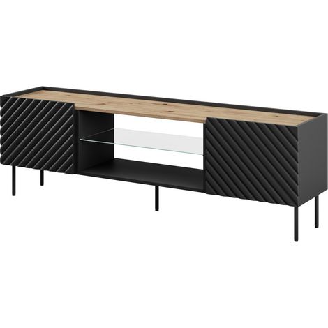 Meuble TV 180cm noir mat et bois Emile (1/5)