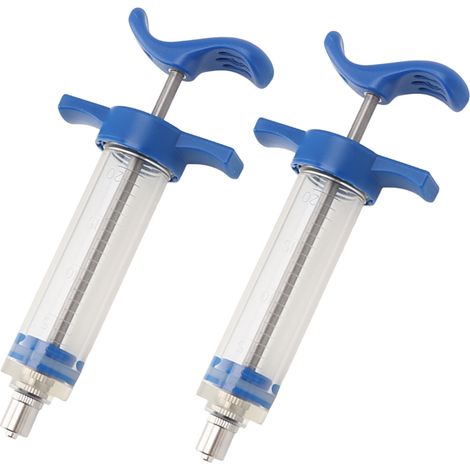 Lot de 2 seringues nourrissantes réutilisables en plastique, acier et alliage pour chèvres, chevaux, moutons, chiens, cochons et chats (20 ml). (1/5)