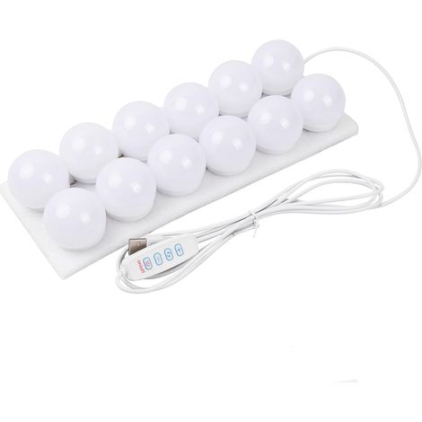 LED-Schminklampe mit 12 Glühbirnen, USB-Kabel, 3 wechselnde Farben, 45 mm, ideal für Schminktisch oder Schlafzimmer
