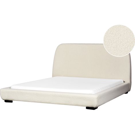 Cama con somier clásica con cabecero tapizado de bouclé beige claro 160 x 200 cm ROISEL (1/5)