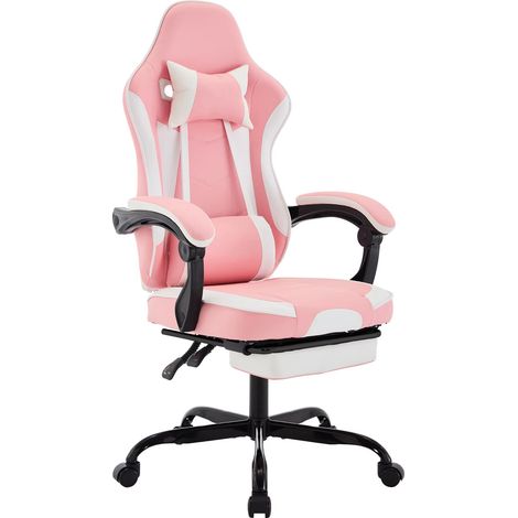 Chaise de jeu avec repose-pieds chaises de joueur ergonomique avec coussin lombaire appui-tête chaise d'ordinateur réglable en hauteur-Pink (1/5)