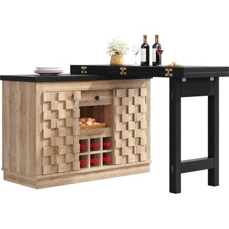 Isola da Cucina Girevole con 2 Ante, Cassetto, Ripiani Regolabili e Portabottiglie in MDF, 120-197 x 40 x 74.2 cm (1/5)
