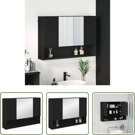 Rangement salle de bain - Armoire Miroir Noir 80 x 17 x 55 cm Bois d'ingénierie (1/5)