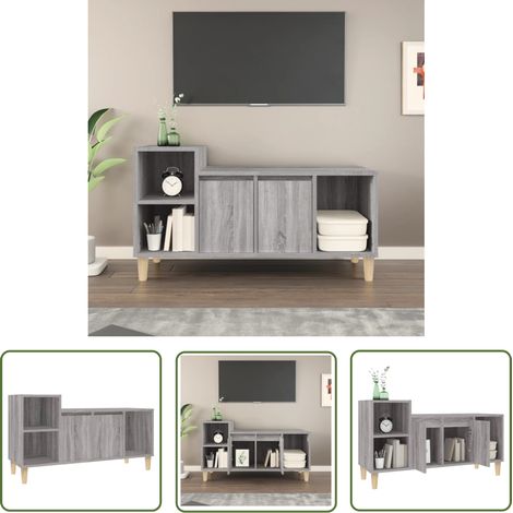 The Living Store Meuble TV Sonoma gris 100x35x55 cm Bois d'ingénierie - Meuble Tv - Meuble Audio - Support Tv - Unité Tv - Meuble Design (1/5)