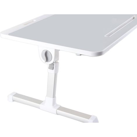 Table d'ordinateur portable au lit avec pieds pliables et plateau pivotant, en alliage d'aluminium, gris. Idéale pour écrire, travailler, lire et manger. (1/5)