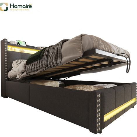 Bettgestell, und Polyester 224 x 100 x 115 cm, grau aus Leinen mit Stauraum und USB-Anschluss HOMAIRE (1/5)