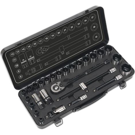 Sealey Premier Black Socket Set 1/2""Sq Drive 28pc AK7972