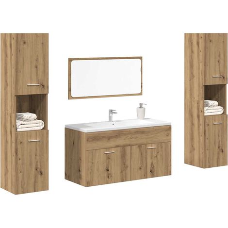 Vidaxl – Ensemble de meubles de salle de bain 4 pcs en bois d'ingénierie – Meuble lavabo 90x38,5x46 cm – Miroir 90x37 cm – Couleur chêne artisanal