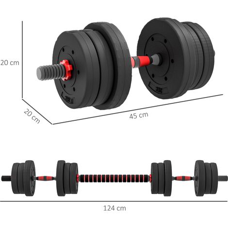 Set di manubri regolabili 2 in 1 da 20 kg con barre di collegamento e barra di estensione per palestra domestica, neri