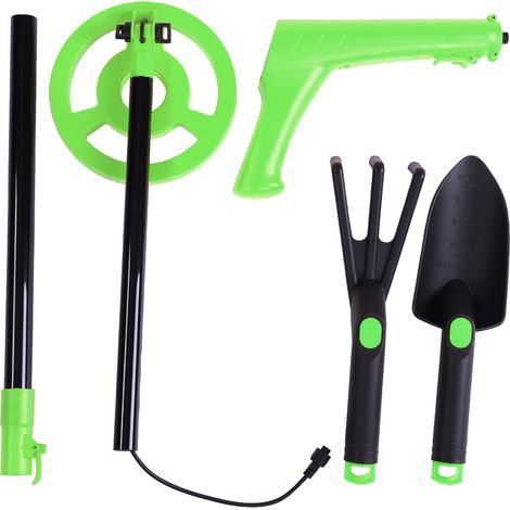 Kids Metal Detector Kit, Portable Detector with 2 Inch LED Screen, 6" Coil, Includes Shovel and Rake, Outdoor Adventure Toy for Beginners Fruit Green