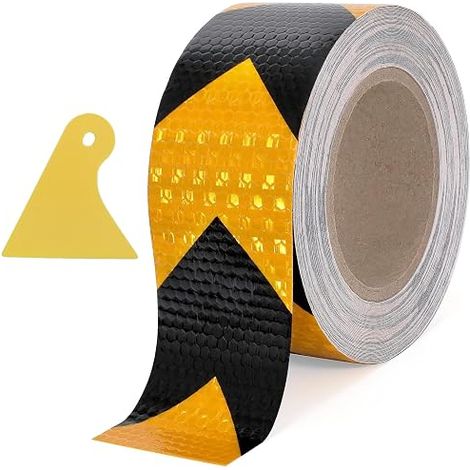 Reflective Tape, Yellow and Black Adhesive Tape, 5 cm × 10 m, Reflective Tape for Vehicle Profile Marking, for Trucks, Trailers and Escape Paths, Outdoor (1/5)