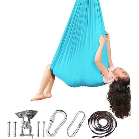 280150 cm große blaue Aerial-Yoga-Hängematte, in der Luft fliegende Schaukel, maximale Tragfähigkeit ca. 200 kg