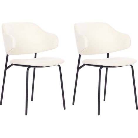 Set di 2 sedie da pranzo con sedile imbottito in tessuto crema senza braccioli e gambe nere beige chiaro Kenai