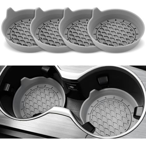 Sous-verres pour voiture, gris, 8 x 8 x 3 cm, lot de 4 coussinets antidérapants pour porte-gobelets de voiture