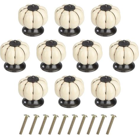 Boutons de meuble Boutons de tiroir citrouille Boutons de meubles en céramique avec vis en alliage pouRôtiroir de placard Cuisine 10 pièces (Ivoire)-Fei Yu (1/5)