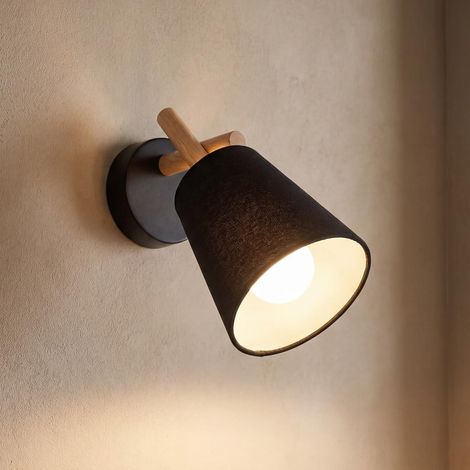 Wandlampe Schwarz Stoffschirm E27 Wandleuchte VAIO (1/5)