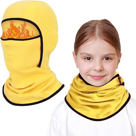 Deux cagoules d'hiver chaudes pour enfants de 6 à 14 ans, masque de ski multifonctionnel coupe-vent, bonnet de cyclisme avec cache-cou, bonnet pour garçons et filles, sports d'hiver en extérieur, jaun (1/5)