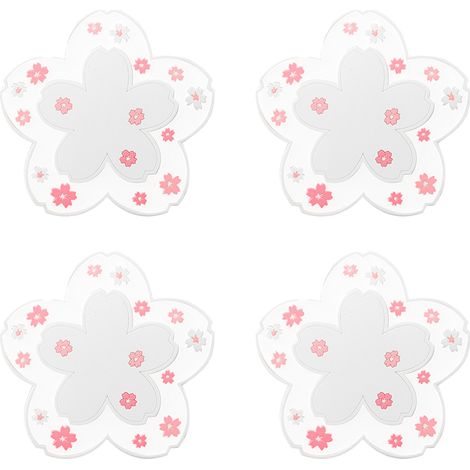 Jolis dessous de verre roses en macramé, dessous de verre amusants en silicone pour table basse en bois, set de table floral (blanc, petit)