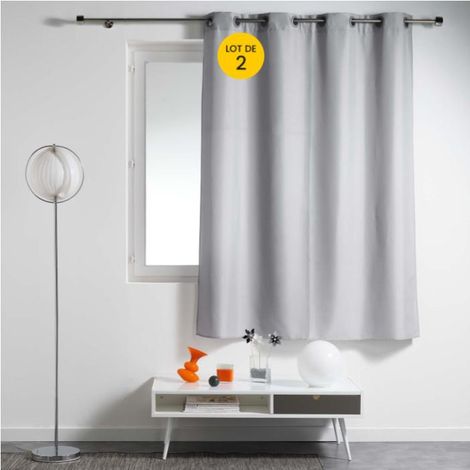 Lot de 2 rideaux spécial petites fenêtres 140 x 180 cm Essentiel Gris (1/3)
