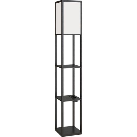 Lampada da Terra 26x26x160 cm Struttura con Ripiani Luce Regolabile Interruttore a Pedale e Porte USB in MDF Nero (1/5)