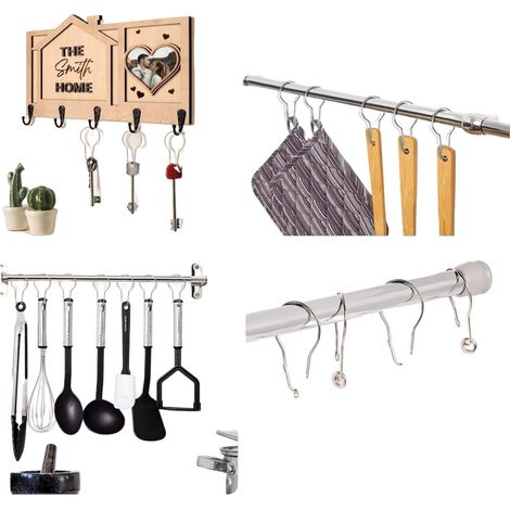 Lot de 40 anneaux de rideau en forme de gourde avec crochets pour rideau de douche salle de bain salon et chambre argentés (1/5)