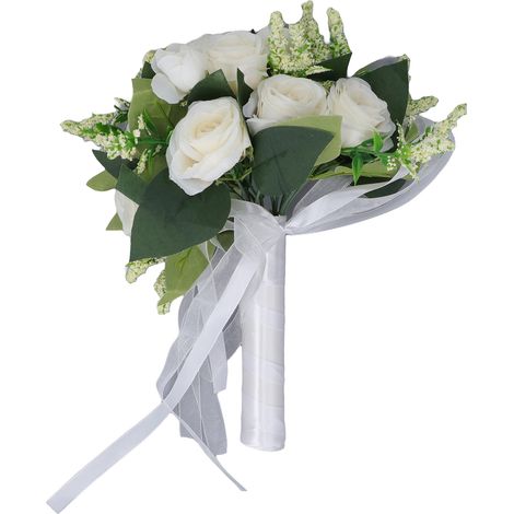 de mariée artificiel avec roses réalistes et feuilles vertes (1/5)