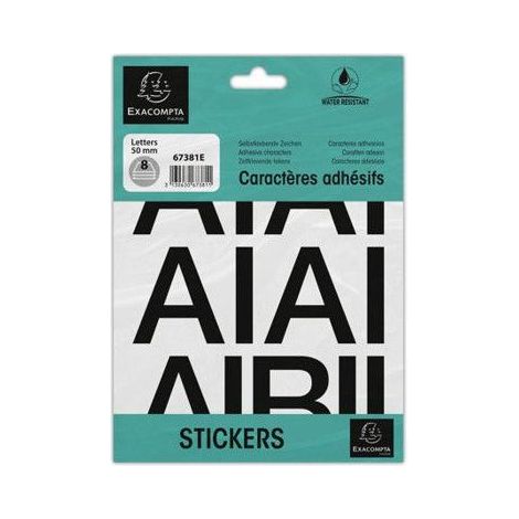 Lettres adhésives - Stickers - Noires - 50mm hauteur - 8 planches - A-Z + caractères spéciaux