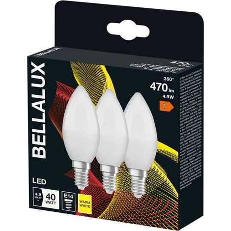 Ampoule LED dépolie flamme E14, 4.9W, blanc chaud. Lot de 3.