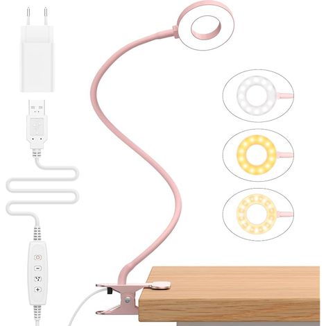 10W Lampe de Bureau à Pince avec Chargeur USB[3 Modes d’Éclairage &10 Niveaux de Luminosité] Flexible à 360°Lampe Lecture Clipsable, 70CM Lampe Bureau Led pour Maison/Bureau (1/5)