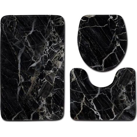 Badematte – 50x80 cm – Schwarz marmoriert – 3er-Set – Modern mehrfarbig