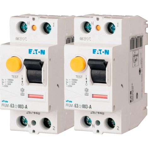 EATON Lot de 2 interrupteurs différentiels à vis 63A type A, PFGM, 30mA