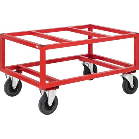 Kongamek Palettenwagen in rot 650mm hoch mit Bremse für Paletten 1200x1000mm (1/2)