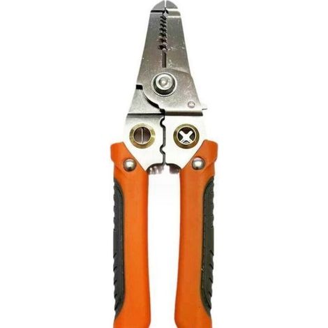 ALLIANDISPince à dénuder multifonctionnelle orange, permet de dénuder, sertir, séparer et enrouler les fils. (1/5)