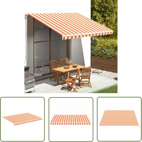The Living Store Tissu de remplacement pour auvent Jaune et orange 4x3 m - Tissus D'ombrage - Auvent De Jardin - Toile D'auvent - Parasol De Jardin - Protection Solaire (1/5)