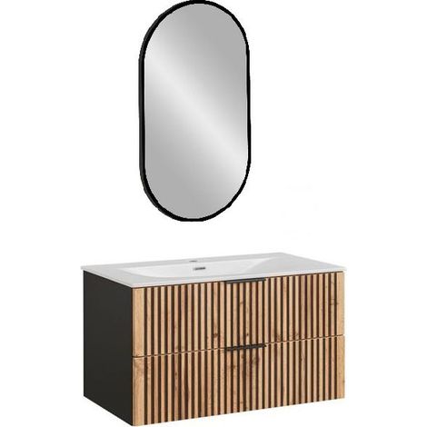 Meuble vasque à encastrer + miroir LED - 100 cm - Sylve Black Wotan - Livraison gratuite (1/5)