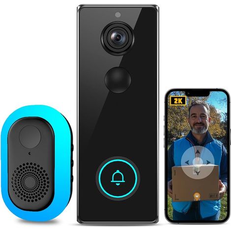 3MP Sonnette sans Fil avec Caméra,Visiophone sans Fil de WiFi Intelligente avec APP, Détection de Mouvement, Étanche IP65, Audio Bidirectionnel, Ultra Grand Angle 180°, Vision Nocturne