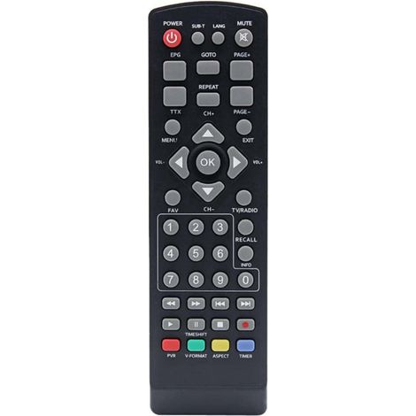 Télécommande universelle DVB-T2 pour décodeur TV HDTV noir. Simple à utiliser, compatible nombreux modèles, remplacement parfait pour télécommande perdue. (1/5)