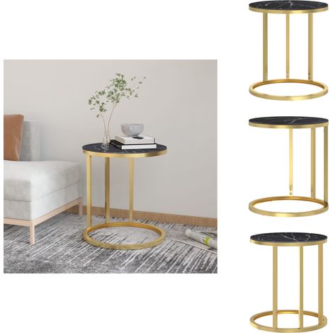 Beistelltisch Golden und Schwarze Marmor-Optik 45 cm Hartglas - Beistelltisch - Wohnzimmer Deko - Glasmöbel - Moderner Tisch - Couchtisch (1/5)