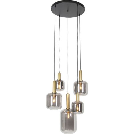 Smart Pendant Light Black with Gold and Smoke Glass Incl. 5 Wifi A60 - Zuzanna (1/4)