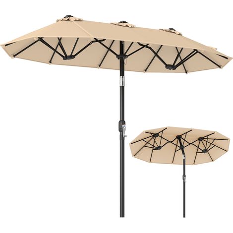 Parasol de Jardin Exterieur 3 x 1,6 M à 12 Baleines Robustes, Parasol Rectangulaire Double Face Inclinable avec Manivelle, 3 Évents, Beige (1/5)