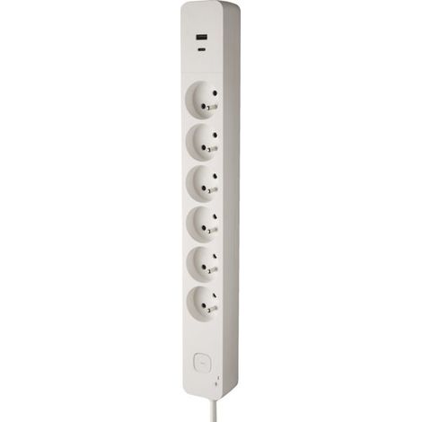 Bloque de protección contra sobretensiones con 6 tomas 2p+blanco