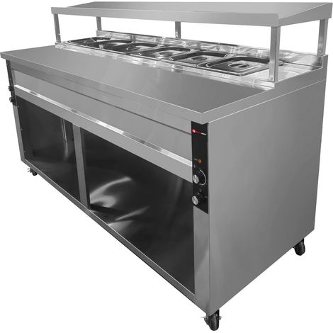 Table/Meuble de préparation à Tacos/Crousty 6 x GN 1/2 avec bain-marie intégré sur roulettes PREMIUM - GOLDINOX (1/3)