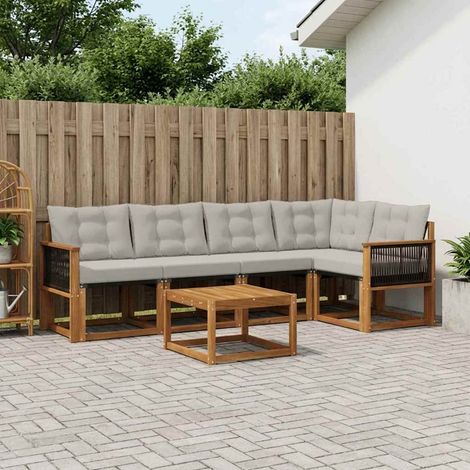vidaXL Outdoor-Sofagarnitur mit Kissen 6 pcs Natürlich und Hellgrau (1/5)