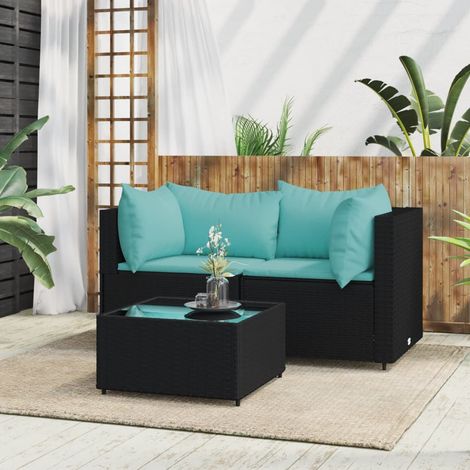 Salon de jardin 3 pcs - Canapé de jardin - Ensembles de Meubles d'exterieur - avec coussins Noir Résine tressée Chic-824963 (1/5)