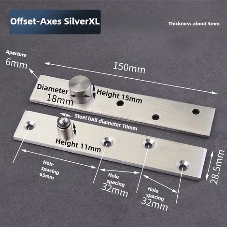 Charnière pivotante à 360° en acier inoxydable (Offset-Axes SilverXL) - 1 pièce - Axe central et décalé - Système de fixation dissimulé pour porte en bois (1/5)