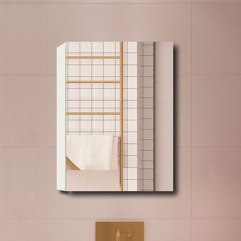Aica Armoire avec miroir de Salle de Bain Murale, 70x60x13 cm, 3 Niveaux placard de rangement ( 2 Étagères ), Armoire Murale MDF, 1 Porte sans LED, Blanc