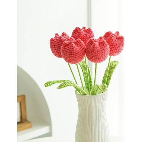Bouquet De Fleurs Artificielles - Tulipe En Coton Rouge Pastel - Décoration Intérieure Extérieure Pour Mariage Bureau Fête Anniversaire - 1 Pièce (1/4)
