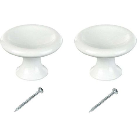 2x bouton de meuble plastique blanc diamètre 25mm avec vis hauteur 25mm porte commode étagère cuisine salle de bain