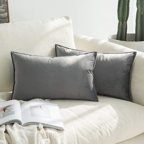 Housse de Coussin en Velours Décorative Canapé Bordure Taie d'oreiller Super Doux Decoration Maison Salon Chambre pour Canapé 40 x 60 cm,2 pièces Gris Clair (1/5)